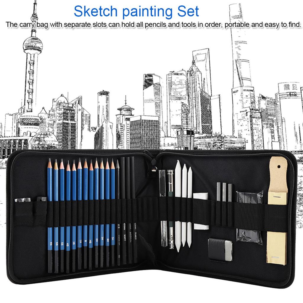 32pcs Set Professional Drawing Pencils Kit Sketching Tool Set Art Supplies with Carry Bag