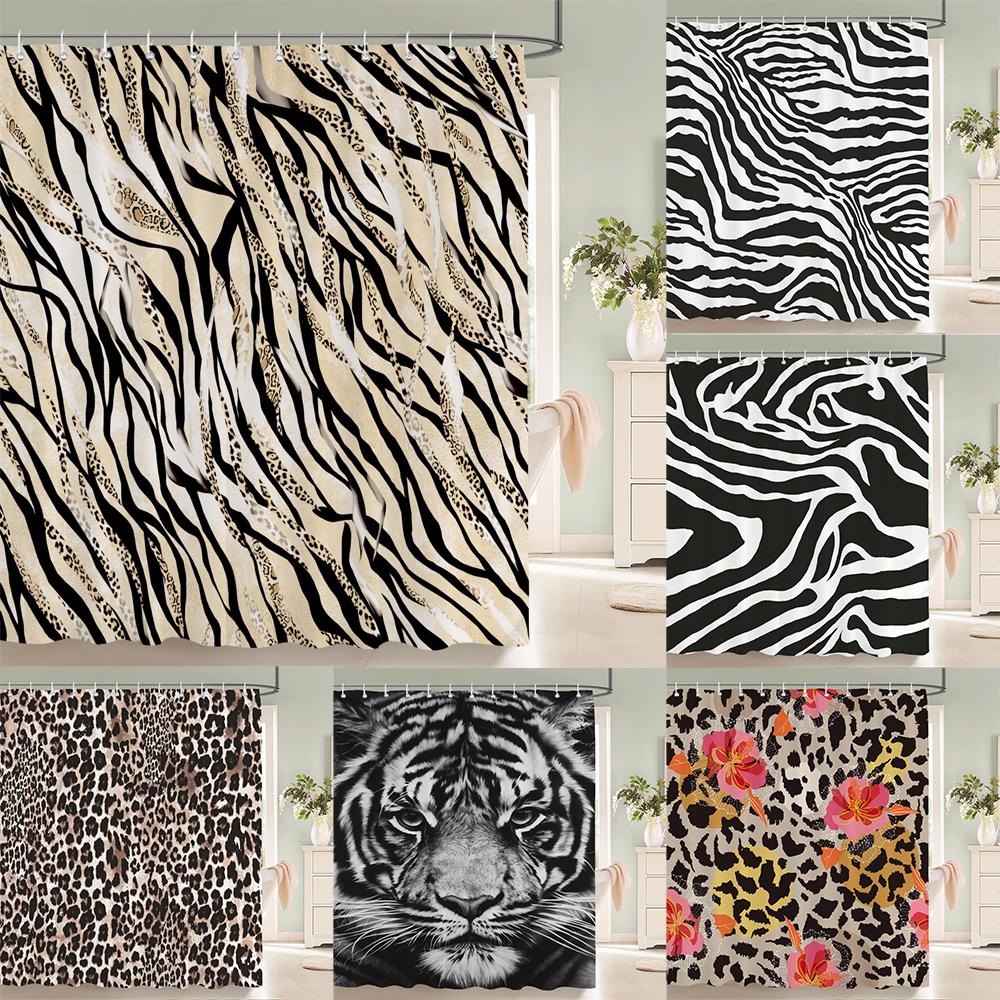 Dunika Chen Zebra Animal Shower Curtains With Hooks Waterproof 3D Bathroom Curtains Decoration 180*240Cm Printing Washable Bath Screen