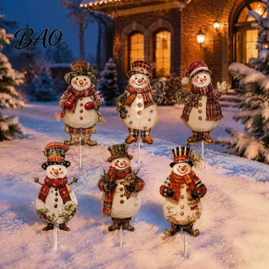 Quick Installation Tree Decor 6 Pcs Large Christmas Picks, Wooden Santa Snowman Gingerbread Ornaments, Xmas Outdoor Yard Signs Topper Decoration