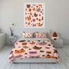 Cute Cat Faces and Paw Prints Bedding Duvet Cover Set  (1*Duvet Cover 2*Pillowcases, Without Duvet Insert)
