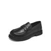 Ogu Shiden Black Small Leather Shoes, New Autumn British Style Thick Heel Soft Sole Commuter Shoes