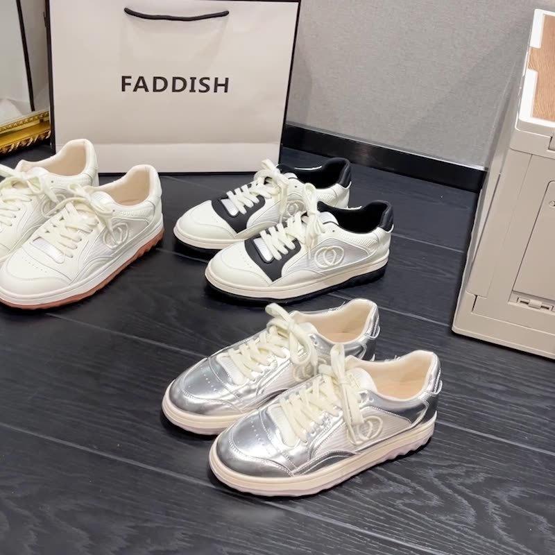 Rindsleder kleine weiße Schuhe Frühling neu dicksohlige Sport vielseitige Freizeitschuhe Damen flachsohlige Dad-Schuhe Damen