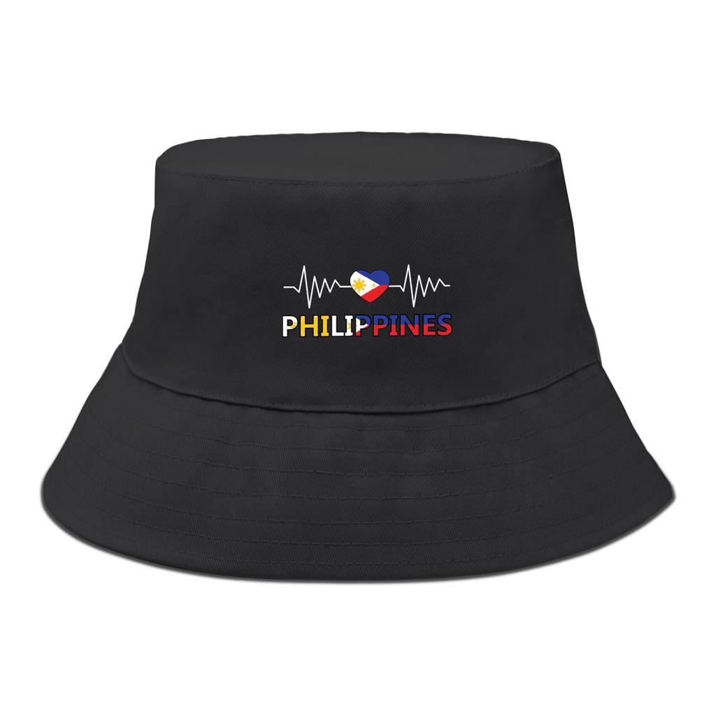 Bucket Hat With Heart Waves Philippine Flag Print , Patriotic Women's Hat Casual Candy Color Fit Beach Hat
