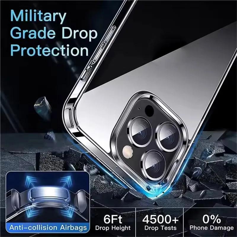 Luxury Semi Transparent Tempered Glass Phone Case for 17 Air 16 15 14 13 12 Mini 11 Pro Max 7/8 Plus Shockproof Hard Back Cover