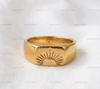 Gold Sun Signet Ring, Minimal Celestial Ring, Handmade Gold Ring, Boho Sun Jewelry, Unisex Statement Ring