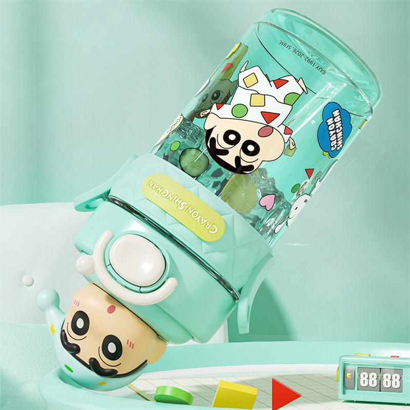 X&W Crayon Shin-Chan Water Cups Cartoon Straw Cup with Pop-up Doll Lid  Leak-proof Plastic Water Bottle Ooutdoor Sports Kettle