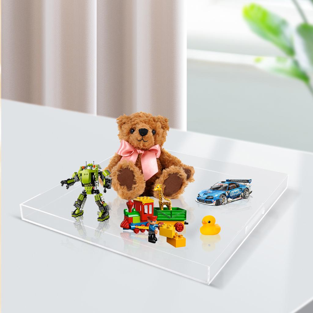 Clear Acrylic Serving Tray with Handles, 23.92x23.92Inch Oversize Spill Proof Decorative Tray, Multipurpose Countertop Organizer