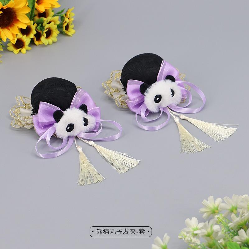 Lolita Antique Headgear Fringed Girl Cute Ball Head Pair Panda Bun Head Hairpin Hair Accessories