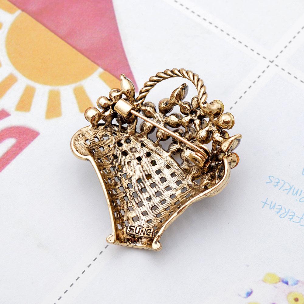 Creative Flower Basket Zircon Brooch Vintage Colorful Pins Women Fashion Jewelry Clothes Coat Decoration Scarf Buckle YSX