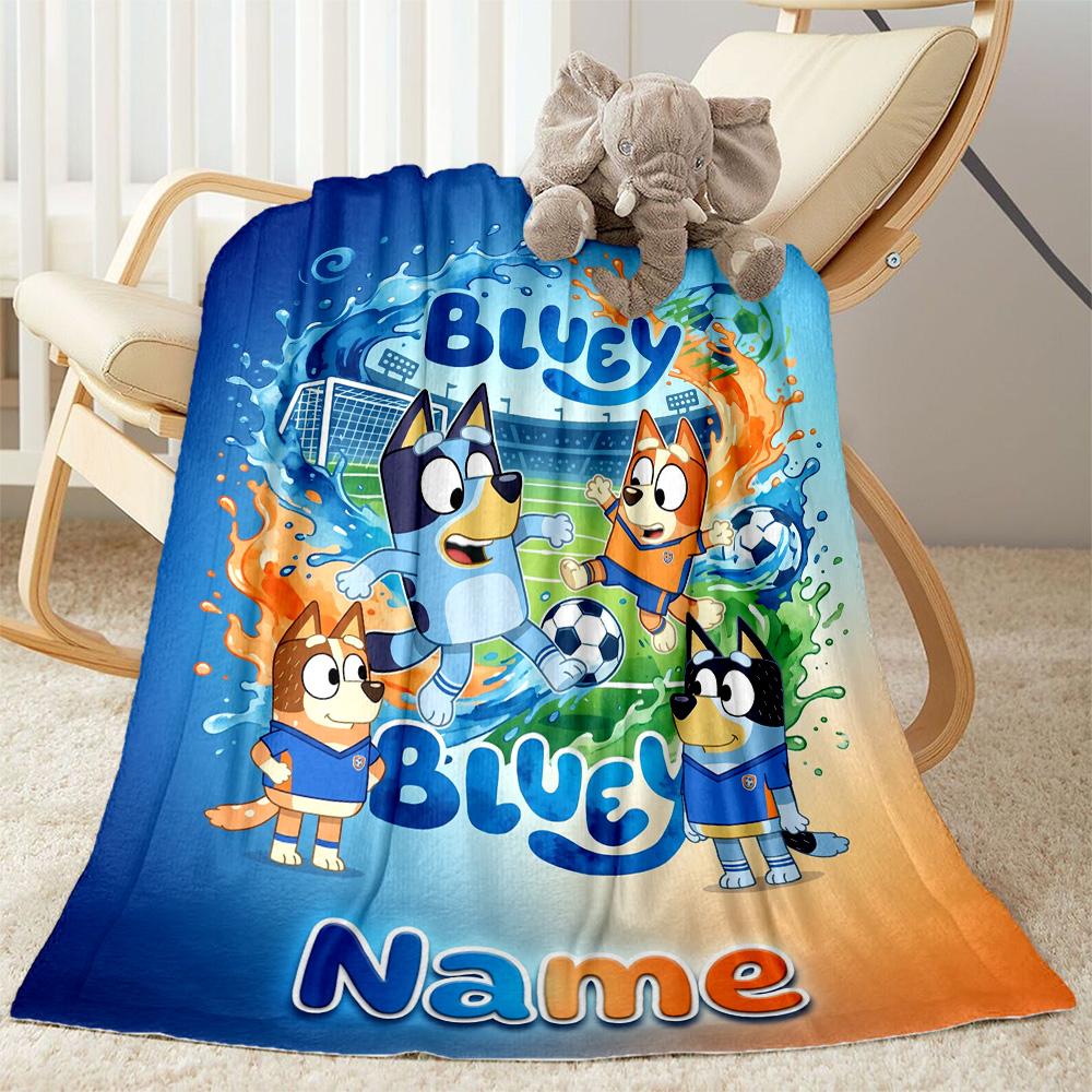 Bluey's Soccer Fun Customize Text Blanket Multi-purpose Personalized Blanket Ultra-Soft Suitable for Bedding Seaside Office Chair Chair