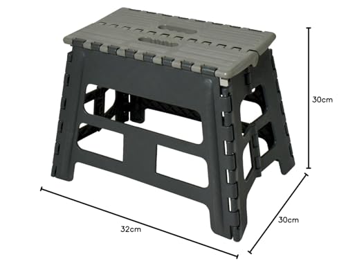 Park Lane Folding Step Stool, Compact, 32cm High X 45.5cm Wide X 30cm Deep, Sturdy, Car Wash, Kids, Entryway, Outdoor, Dark Gray