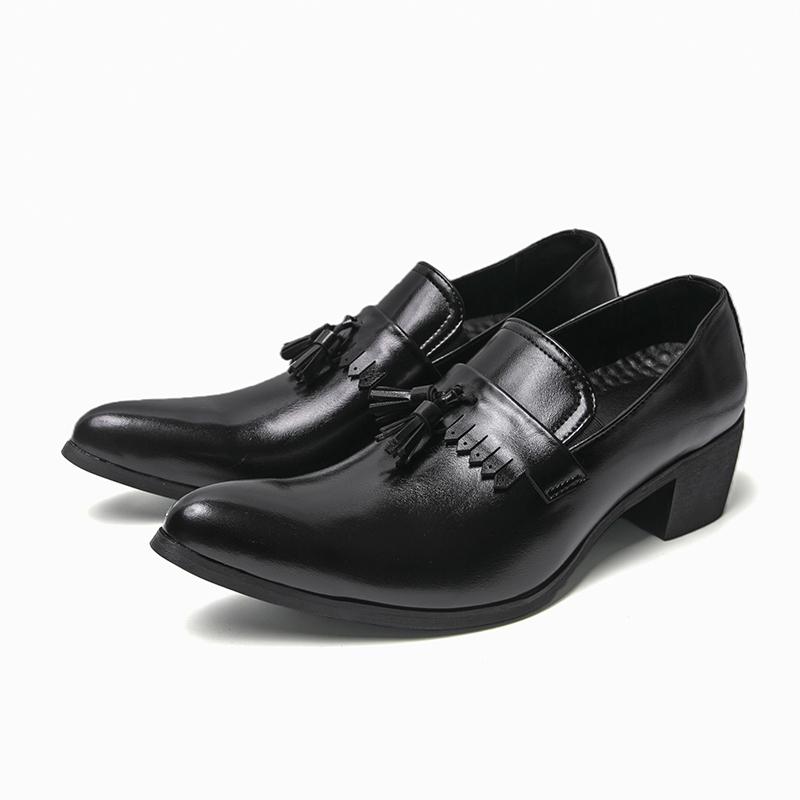 Basic High Quality Leather Formal Dress Men's Loafers Pointed Toe Metal Tipped Handmade 5cm High Heels Man Wedding Party Shoes