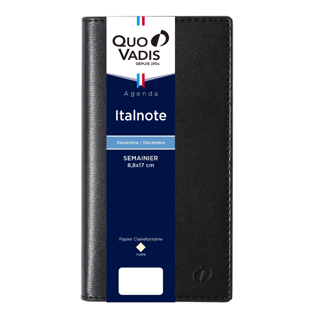 Quo Vadis 2026 Edition Italnote/Soho Planner Diary (Weekly Left, Starting December 2025, Slim Size 17 X 8.8cm, French Edition) Black (qv28405bk)
