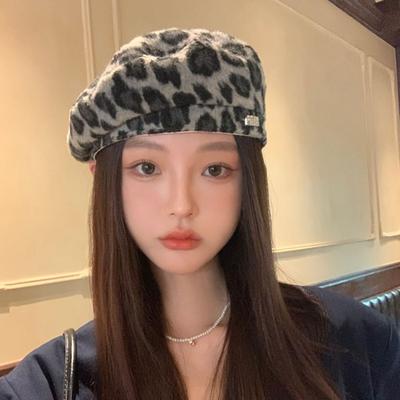 Leopard Print Beret Children's Autumn and Winter Artistic Retro Autumn and Winter Octagonal Hat  Personalized and Versatile Painter Newsboy Hat