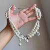 Elegant Imitation Pearl Pendant Choker Necklace, Crystal Flower Butterfly Layered Neck Chain, Victorian Style Clavicle Necklace for Women