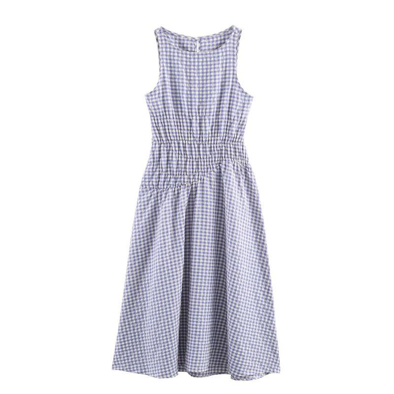 Spring 2026 European & American Style Plaid Midi Dress Large