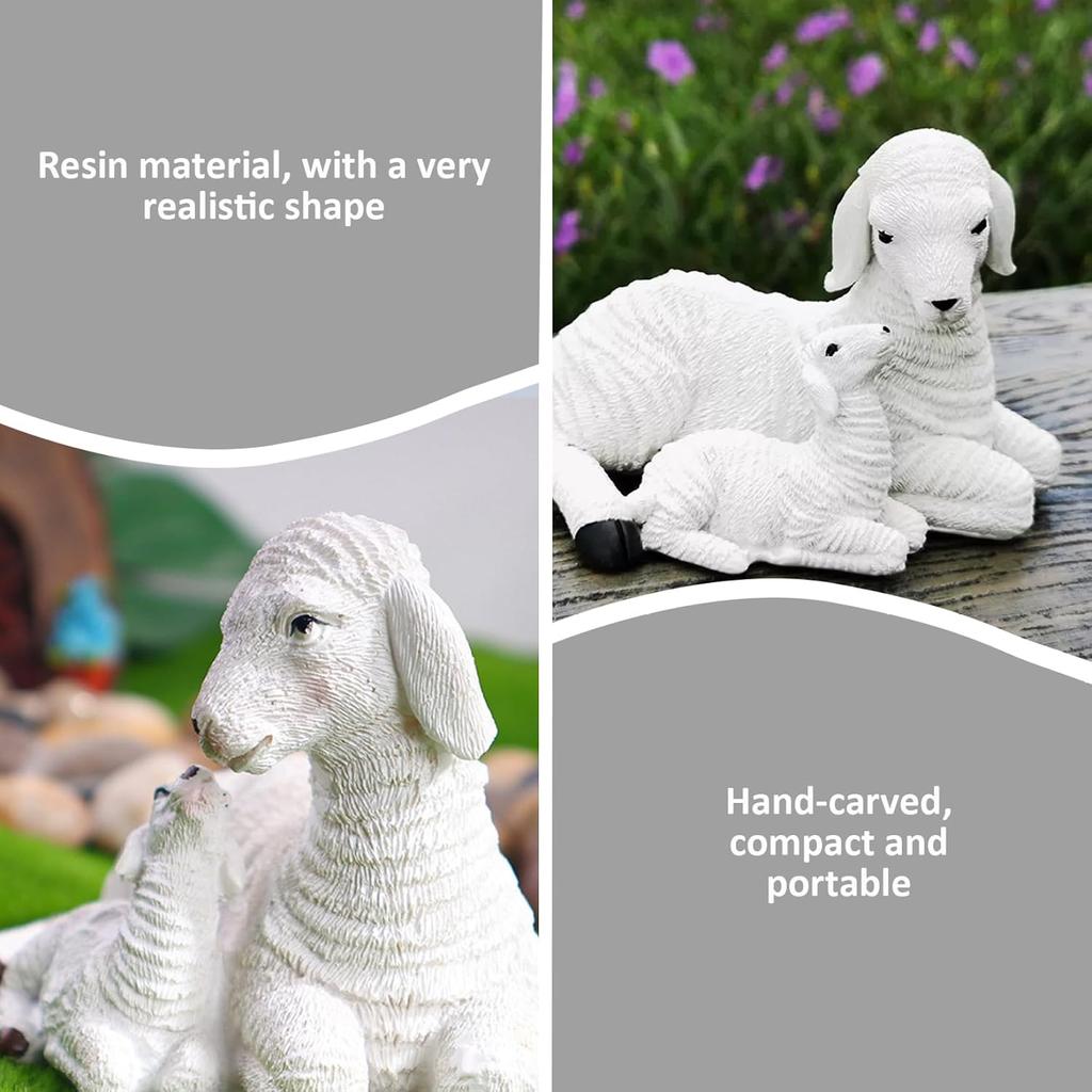 Resin Figurine Lamb Ornament Decor for Garden Farm Yard Gifts Artificial Lamb Craft, Mother Baby Sheep