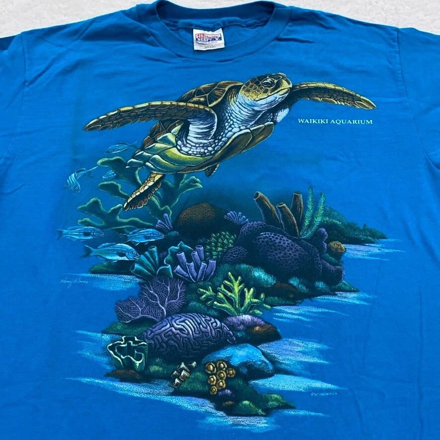 vintage 90s SEA TURTLE WAIKIKI AQUARIUM T-Shirt MEDIUM hawaii surf single stitch M