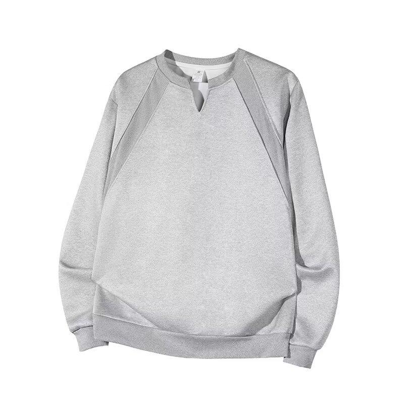 

American-Style V-Neck Patchwork Hoodie for Men - Plus Size, Trendy, Versatile, Long Sleeve, Casual Autumn Pullover (2025) XXXL сірий колір