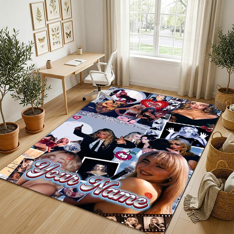 Personalized Crystal Velvet Carpet,Sabrina Carpenter Custom Printed Name, Plush Area Rug For Home Indoor Decor