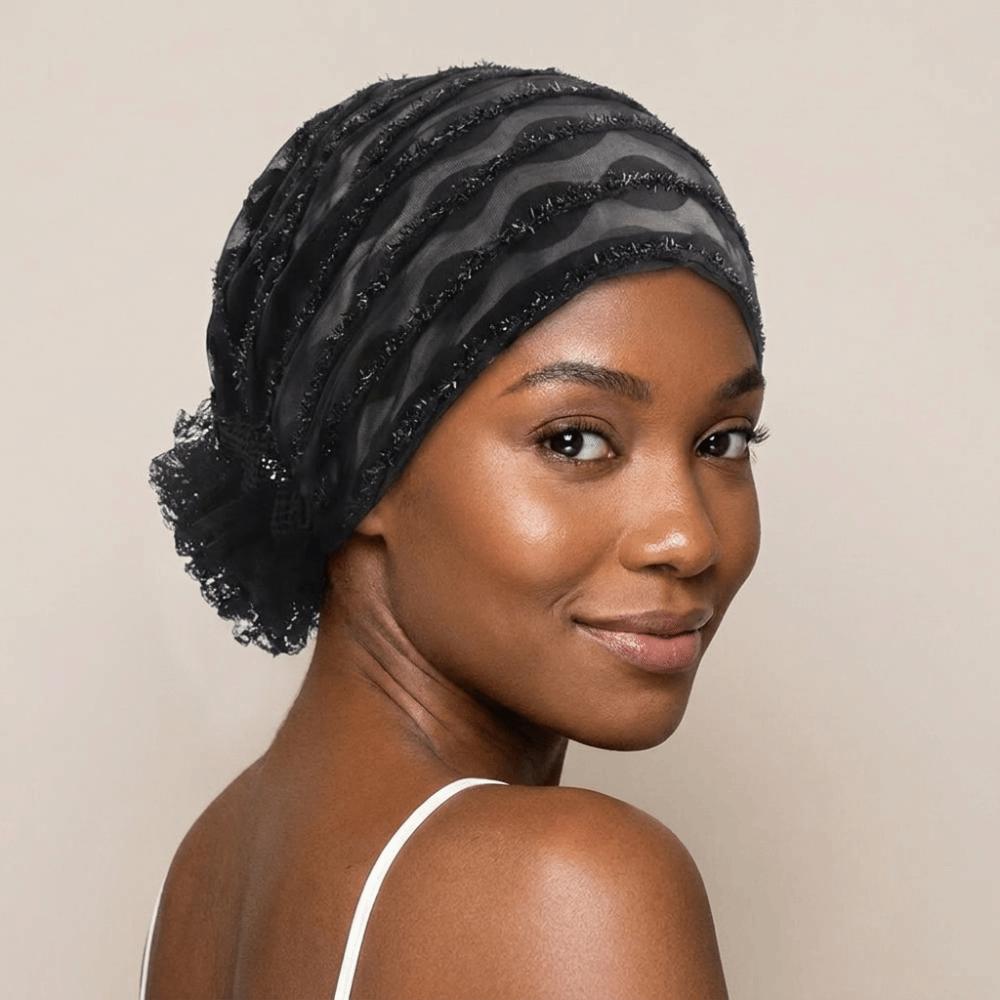 Versatile Soft Lace Curling Hat Polyester Breathable Elastic Curly Hair Hat Solid Color Dome Mesh Lace Pullover Cap Headgear