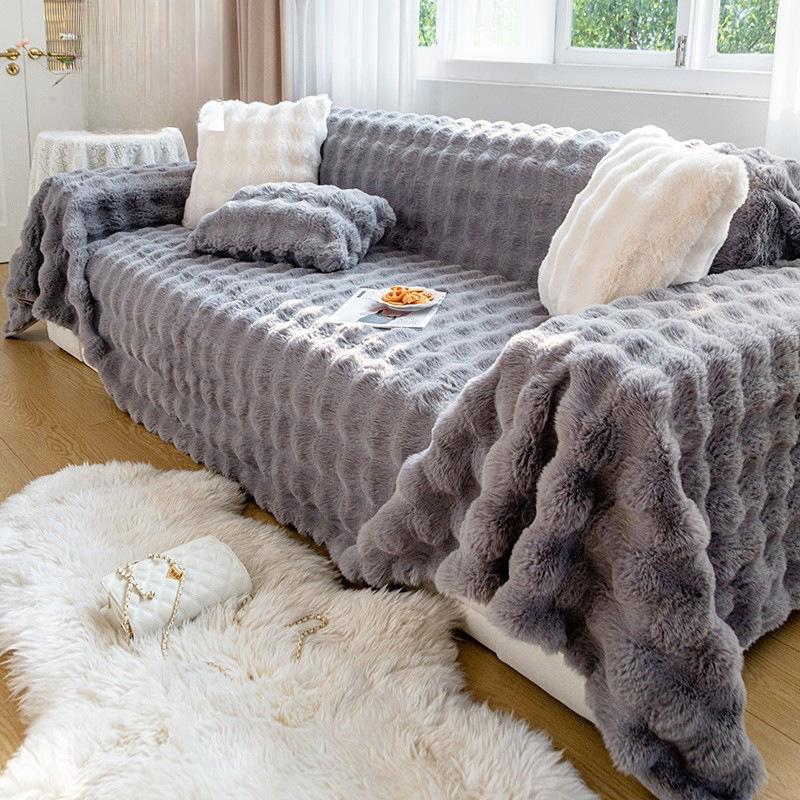 Sofa Towel Winter Thickened Rabbit Plush Sofa Cover Sofa Cover Cloth Sofa Cushion Seat Cushion All-Inclusive Plush Cushion Blanket