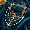 5PCS/Set Fashionable Multi-Layer Starfish Drop Oil Square Fish Pendant Beaded Necklace for Women Colorful Choker Cool And Trendy
