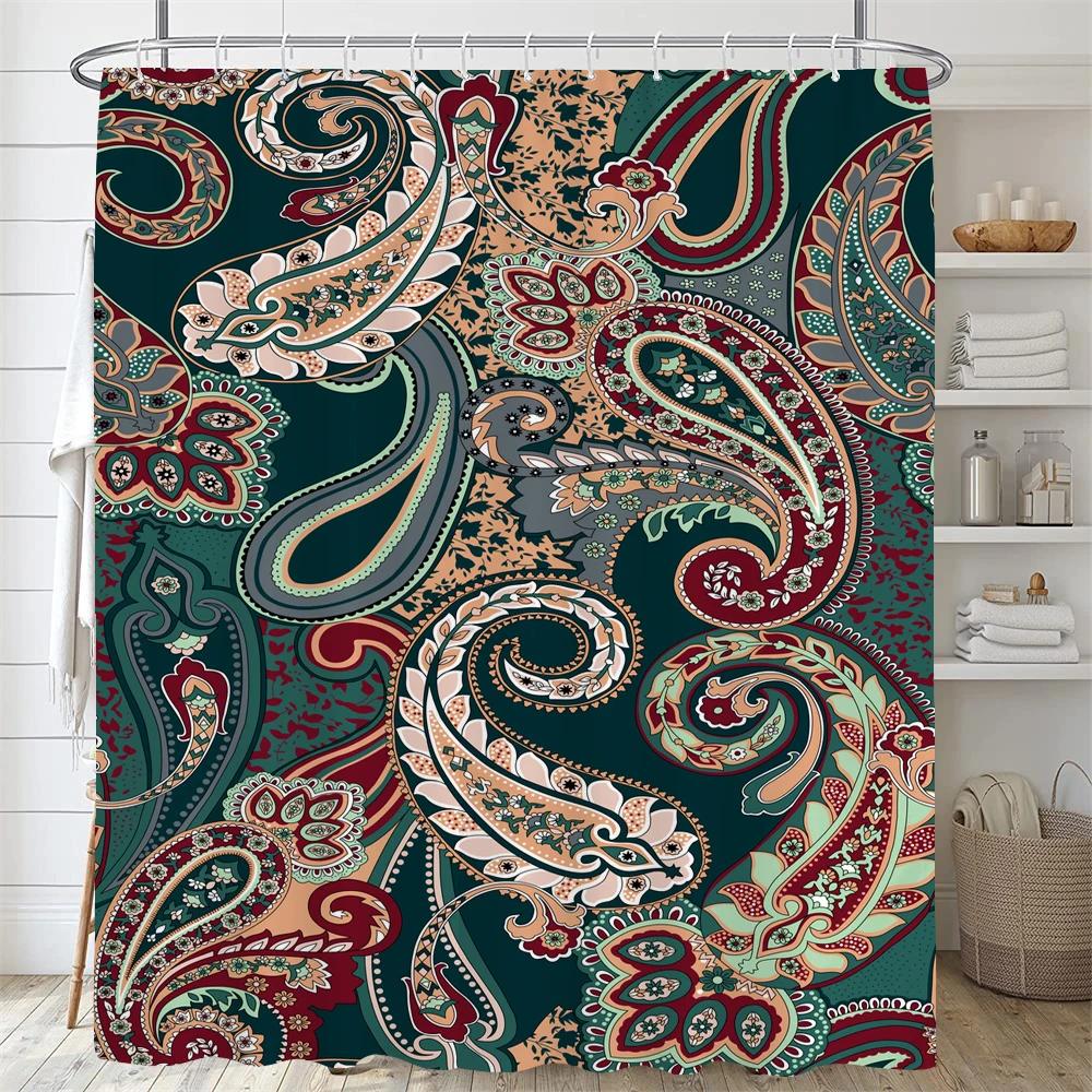 Europäischer Floral Böhmischer Stil Bedruckter Duschvorhang Mit Haken, Wasserdichter Duschvorhang, Duschvorhänge Für Badezimmer