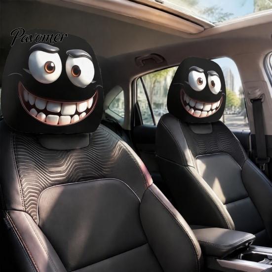 Horror Theme Auto Accessories Funny Expression Car Headrest Cover,Elastic Seat Protector, Universal Scary Novelty Gift for Lovers Ghost Face Interior