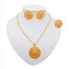 Ethiopia Dubai Gold Color Jewelry Set For Women Flower Pendant Ring Earrings 3 Piece Wedding Jewelry Accessories Jewelry