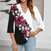 Women's V-neck Gradient Print Three-quarter Sleeve Fashion Top