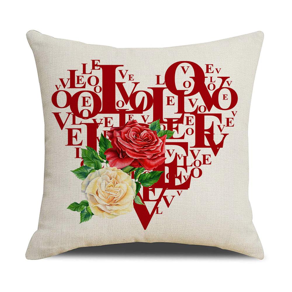 Valentine's Day Pillow Nordic Red Car Rose Love Print Cushion Linen Cushion Home Products