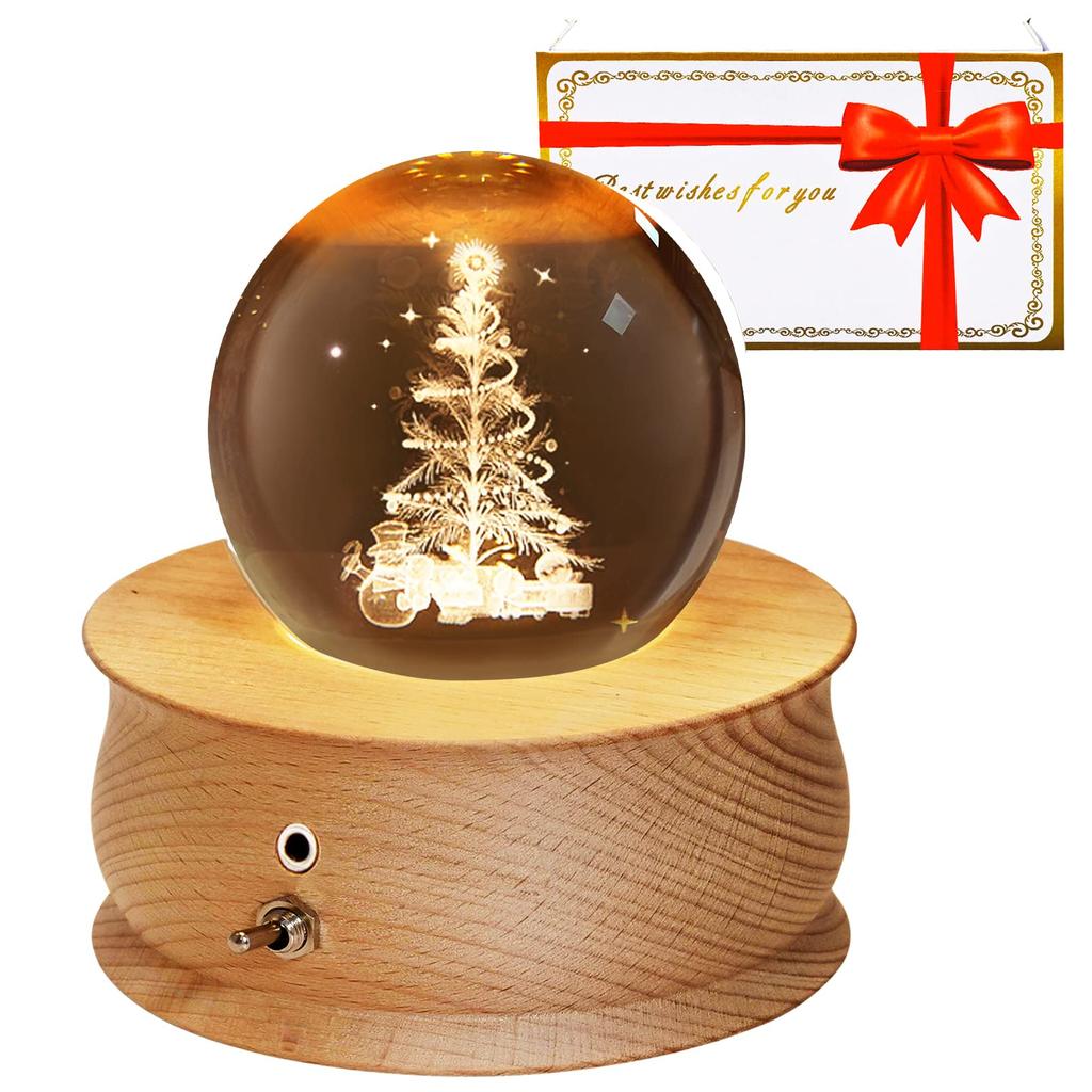 Authentic Music Box Crystal Birthday Gift for Christmas Tree Snow LED Ambient Projection Auto Relaxing Wedding Anniversary Day Kids USB Japanese