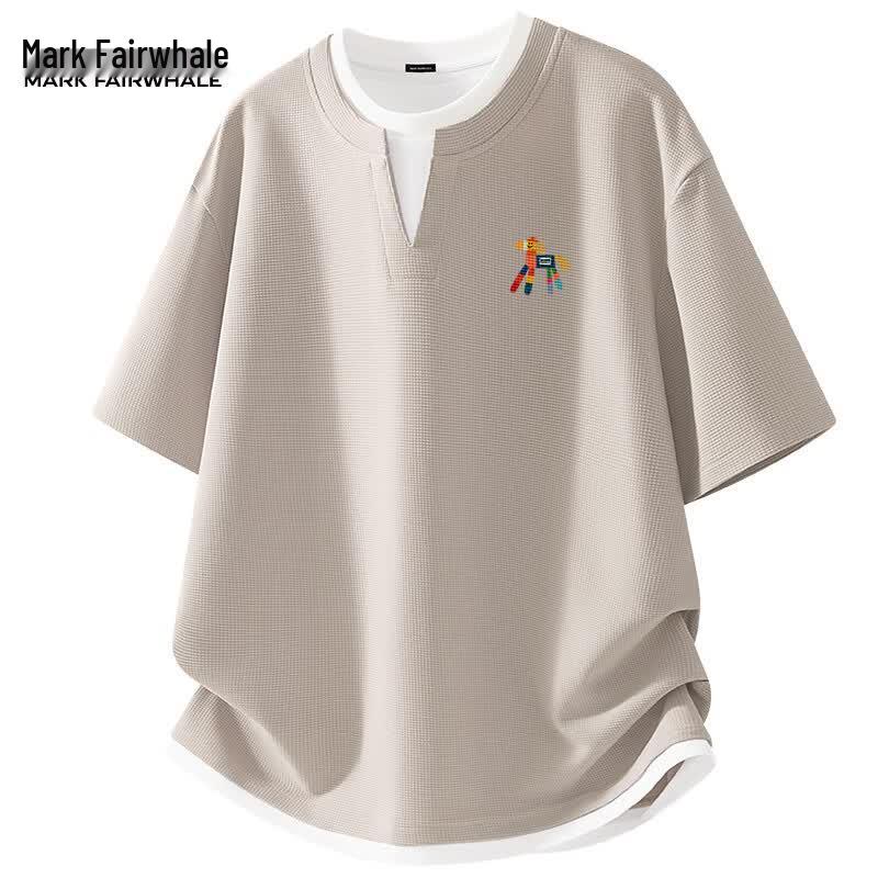 Mark Fairwhale Men s Faux Two-Piece Waffle V-Neck T-Shirt 3XL