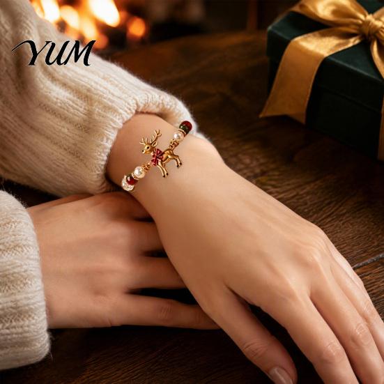 Rust-resistant Bracelet Christmas Bracelets for Women, Santa Claus Elk Snowman Tree Fine Workmanship Beaded Bracelet, Holiday Jewelry Gifts