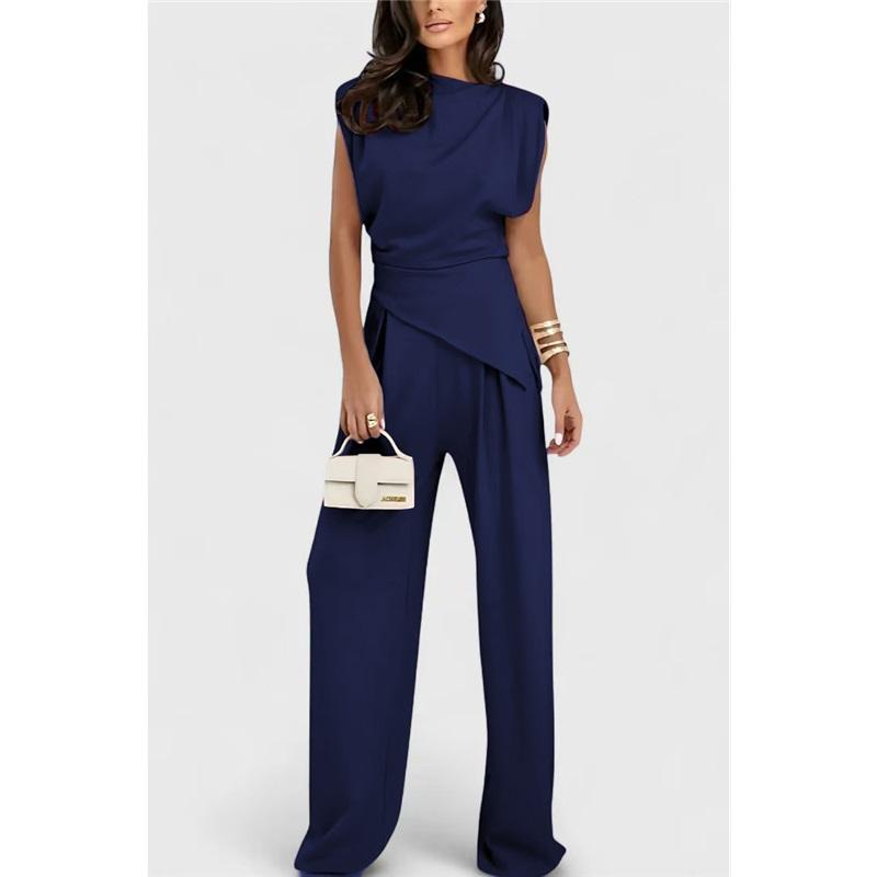 Summer European And American New Loose Casual Suit Solid Color Simple And Elegant Sleeveless Ladies Trousers Suit