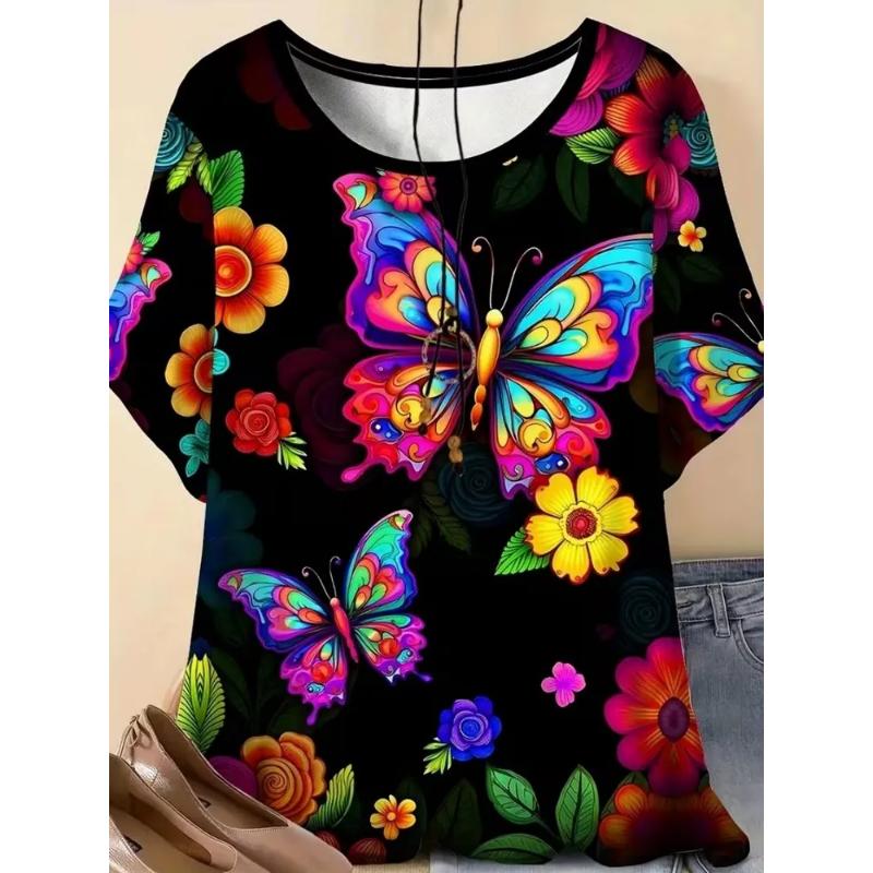 Fashion Women's Clothing Crew Neck Short Sleeve 3D Love Color Printing Love Short Sleeve Crew Neck T-Shirt