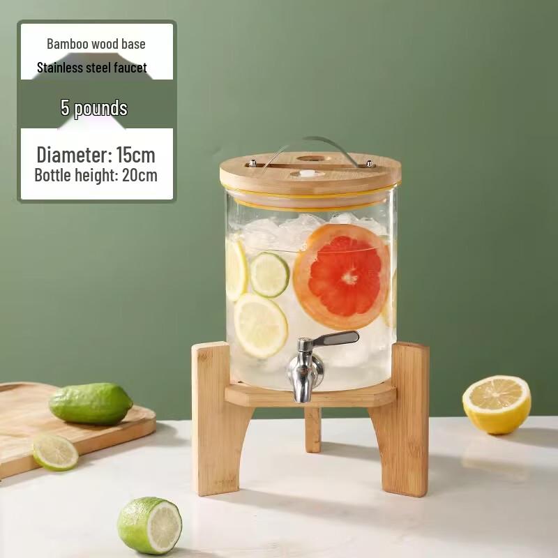 

Glass Beverage Dispenser with Bamboo Stand and Spigot