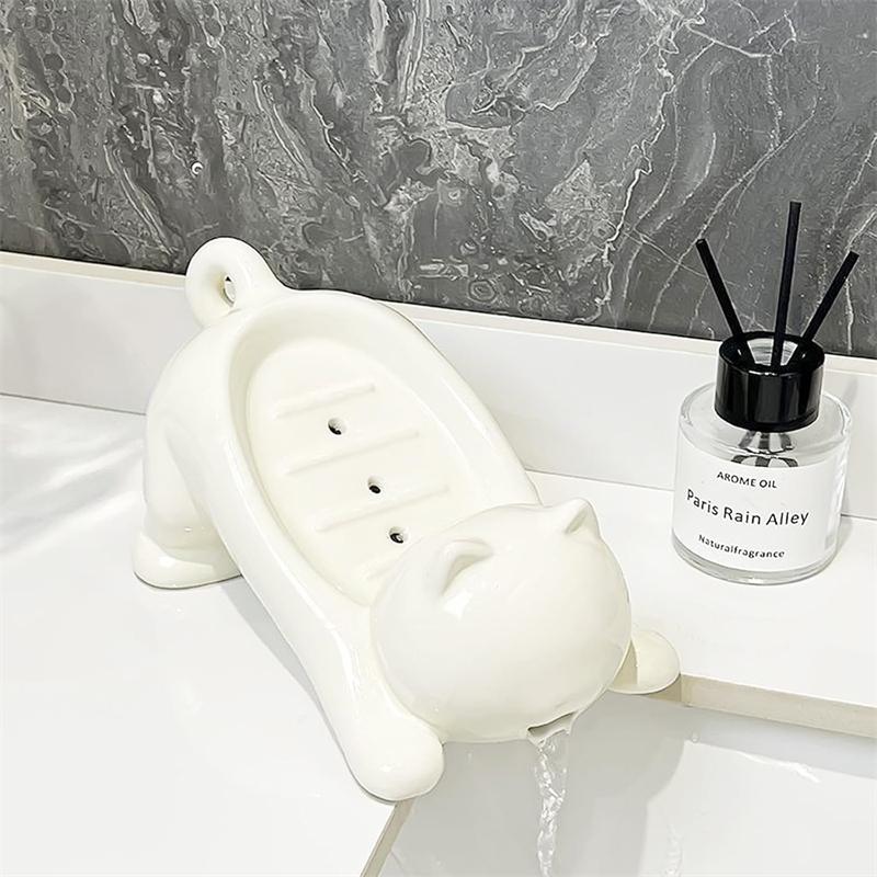 

1 шт. Милая мультяшная мыльница в виде кошки с дренажем, пластиковый держатель для ванной комнаты, для хранения мыла, губки, декоративный домашний декор бежевый