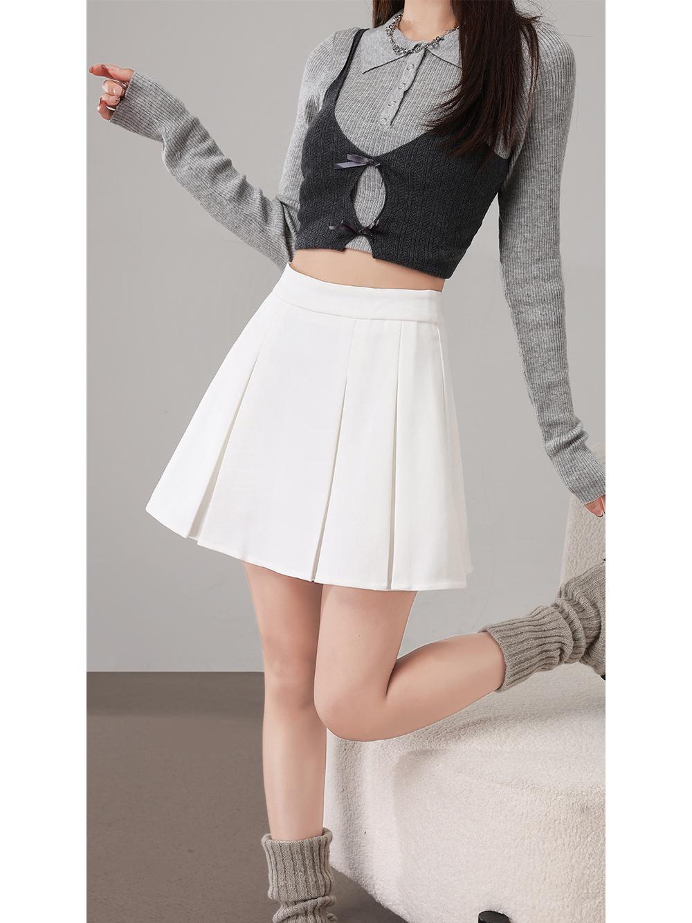 2025 Stylish High-Waisted Pleated Skirt: Slimming, Leg-Lengthening, Versatile Short College Style Medium белый