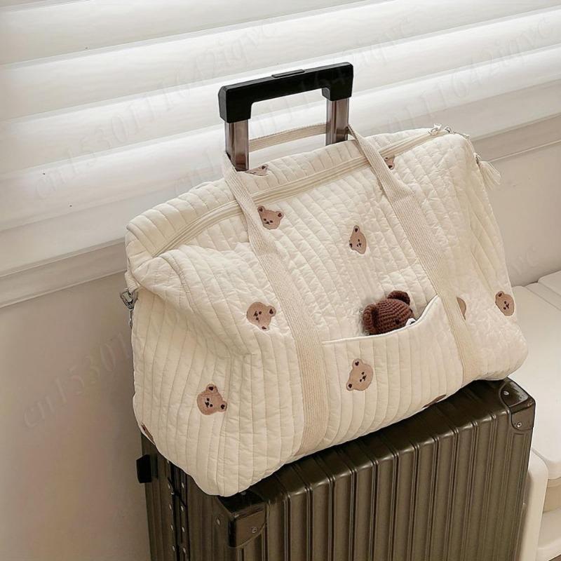 Baby Diaper Bag Embroidered Nappy Organizer Messenger Bag Cute Cartoon Shoulder Bag with Zipper Luggage Tote Bag for Travel