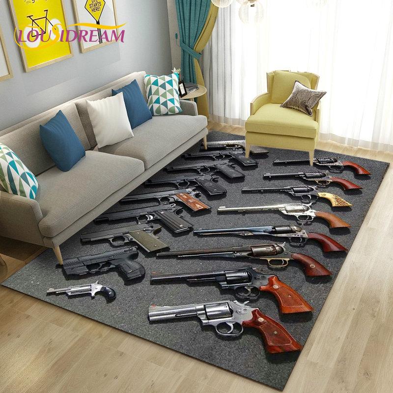 3D Assault Rifle Pistol Revolver Gun Area Rug,Carpet Rug for Living Room Bedroom Sofa Doormat Decor,Kid Play Non-slip Floor Mat