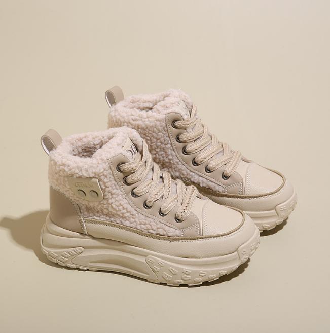 Women Chunky Platform Ankle Boots - Winter Warm Fleece-Lined Low Heel Lace-Up Boots with Thick Rubber Sole, Round Toe Sonw Boots