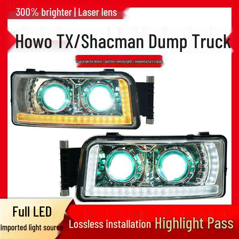 LED Headlight Assembly with Dual-Lens and Flowing Turn Signal for Shandeka Dump Truck, TGA, Howo TX Left