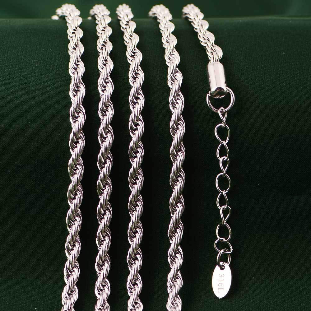 Non-Fading 316L Stainless Steel Rope Chain Necklace for Men & Unisex, Hip Hop Style