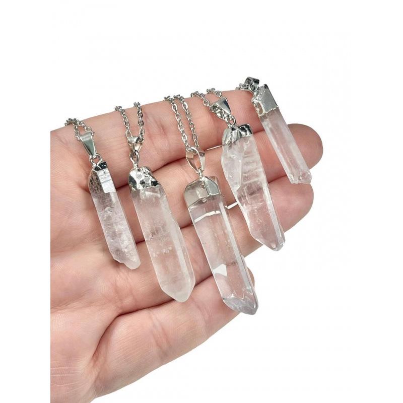 European & American Natural White Crystal Column Pendant Necklace for Women