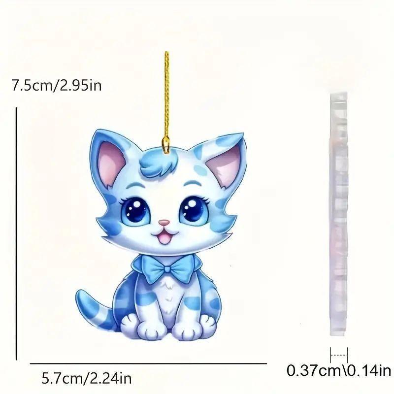 

Blue Playful Cat Acrylic Car Pendant Cheerful Cartoon Design Perfect For Car Decor