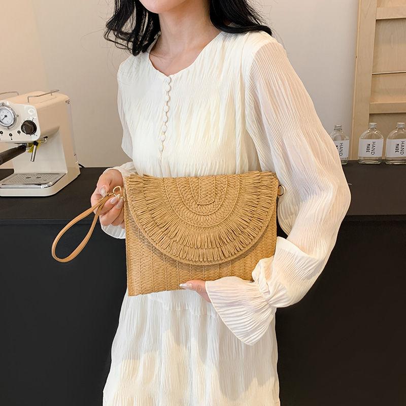 Summer Woven Braided Handbag For Women Handmade Envelope Shoulder Bag Travel Beach Shopping Coin Card Wallet