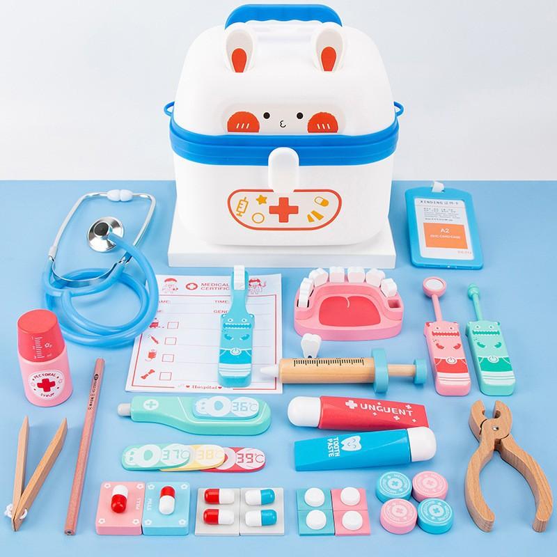 

Детская деревянная игровая имитация пластиковая коробка аптечка костюм медицинские игрушки синий