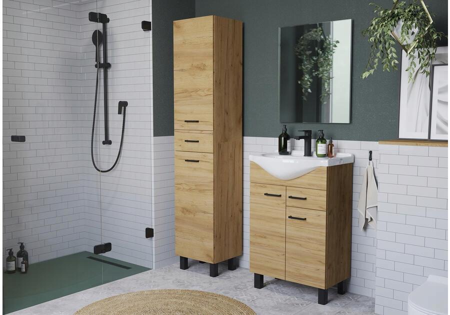 Bathroom cabinet with a washbasin, craft oak, standing on legs, 55 cm Mea